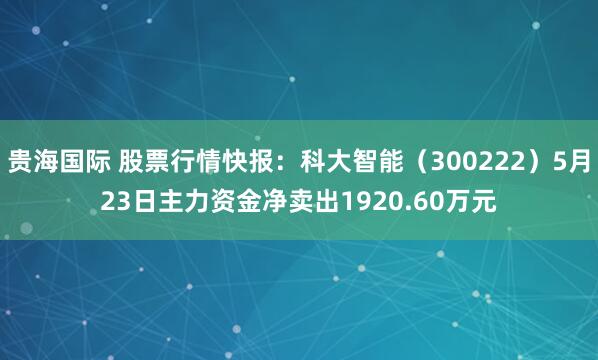 贵海国际 股票行情快报：科大智能（300222）5月23日主力资金净卖出1920.60万元